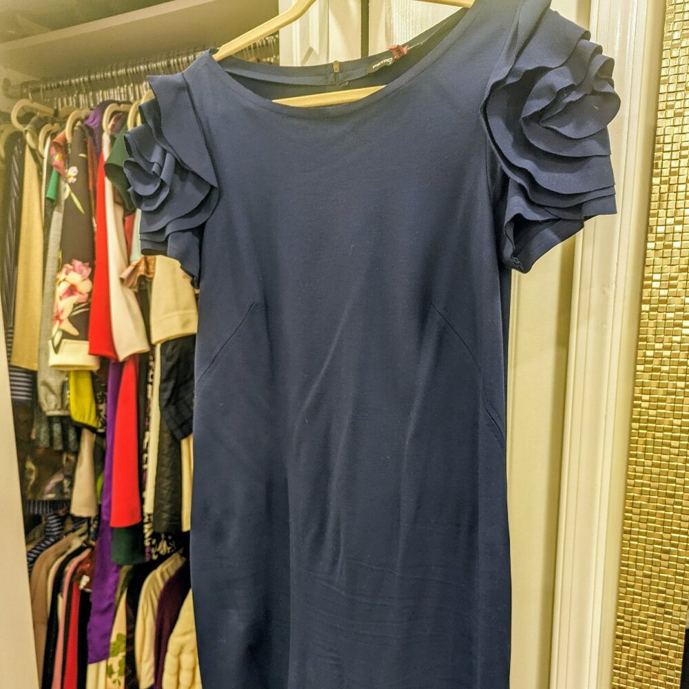 Navy Blue Pietro Brunelli Milano Size S Maternity Dress with Petal Sleeve Detail - Picture 4 of 5